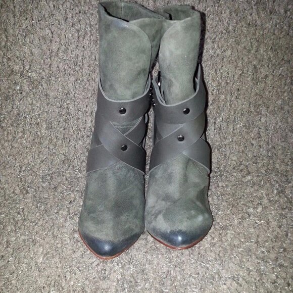 MEA SHADOW-Cassandra-Khaki Suede & Leather Harness Boots Bootie-SZ 6-NEW - Picture 3 of 7